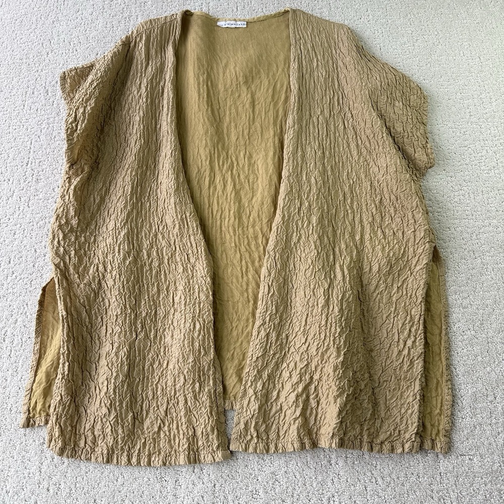 Bryn Walker Silk Open Front Kimono Vest Womens M Crinkle Textured Tan $248